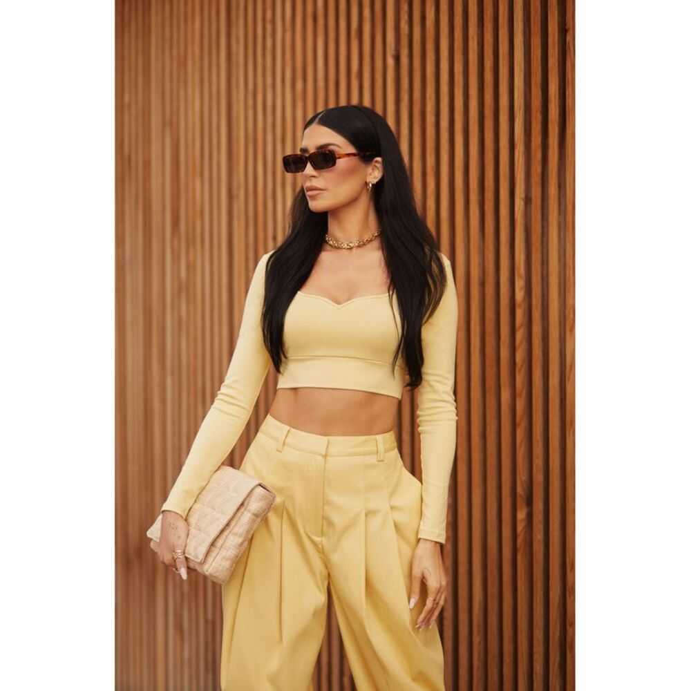 Bar III Nicole Williams English Cropped Long Sleeve Top